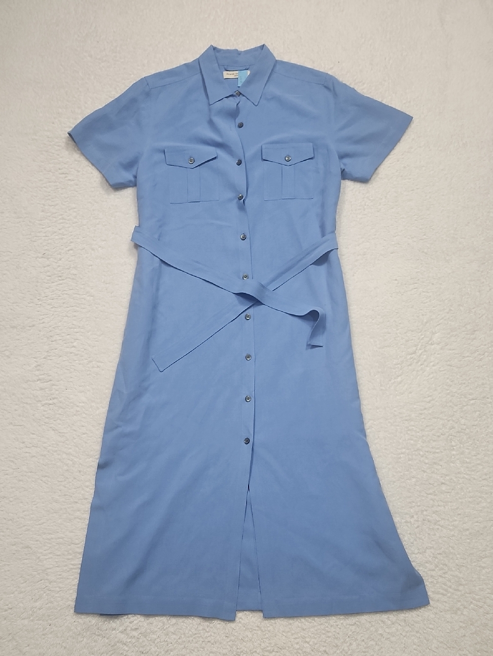 Vintage Amanda Smith Short Sleeve Silk & Linen Button Front Dress With Tie Waist
